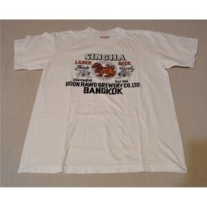 Vintage Singha Beer T Shirt Bangkok Brewery Single Stitch Hem White Sz Medium TT